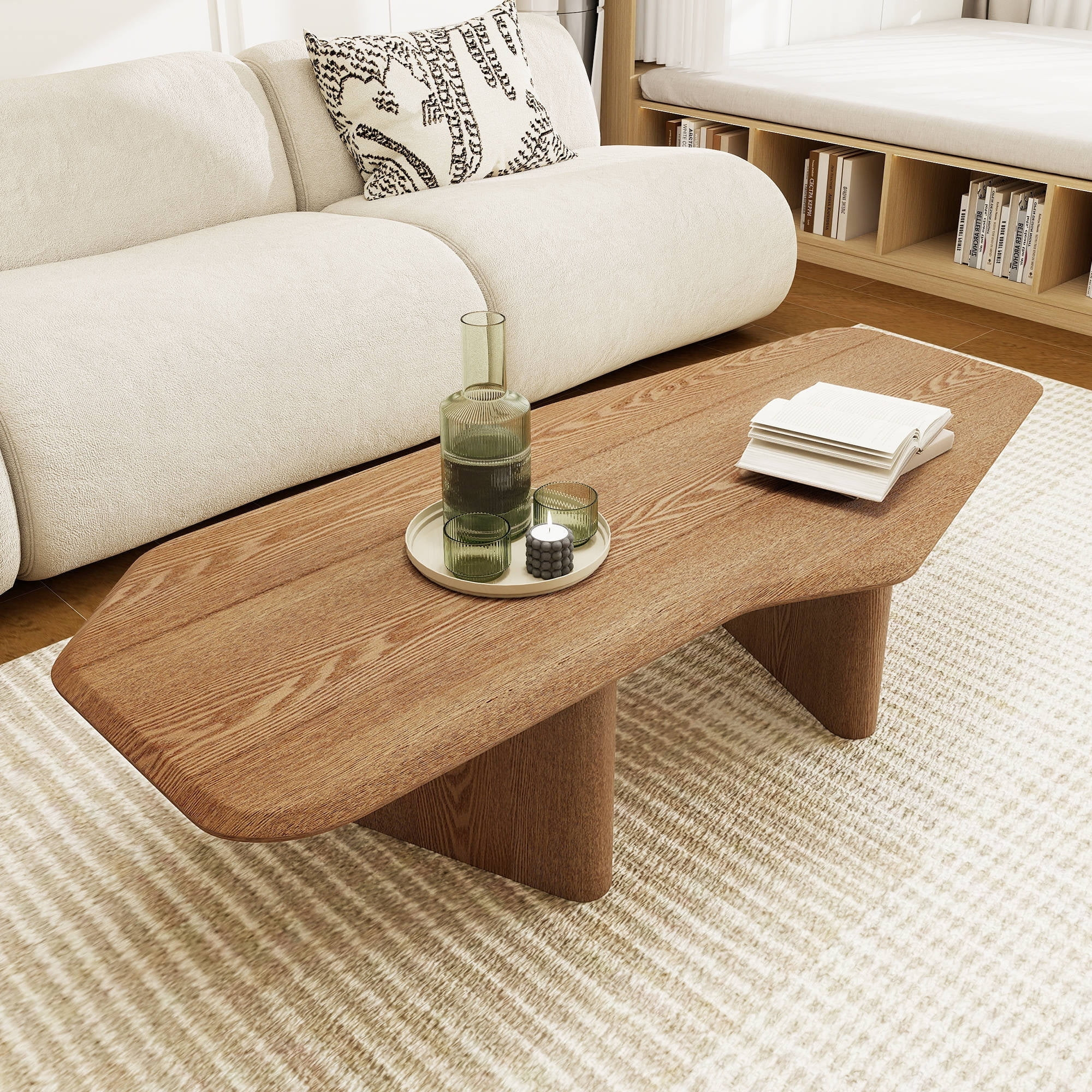 MDAQMD 47.2" Abstract Shaped Coffee Table,Ash Wood Veneer Minimalist Center Table, Walnut Coffee ... | Walmart (US)