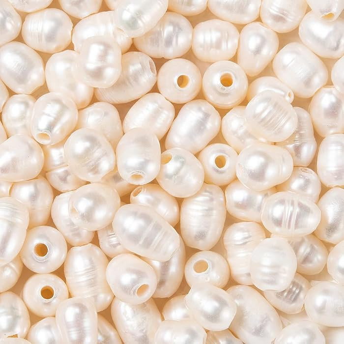 Beadthoven 100pcs 7-10mm Natural Freshwater Pearl Beads 1.8mm Big Large Hole Rice Shape White Pea... | Amazon (US)