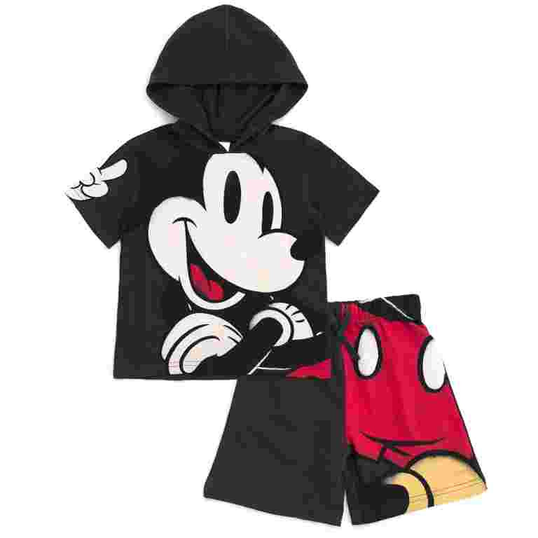 Disney Mickey Mouse Hooded T-Shirt and French Terry Shorts Outfit Set Toddler to Big Kid | Walmart (US)