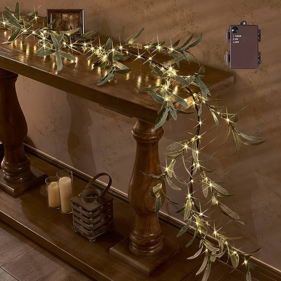 Hairui Lighted Artificial Olive Garland 6FT 96 LED Fairy Lights Battery Operated, Faux Vine Light... | Amazon (US)
