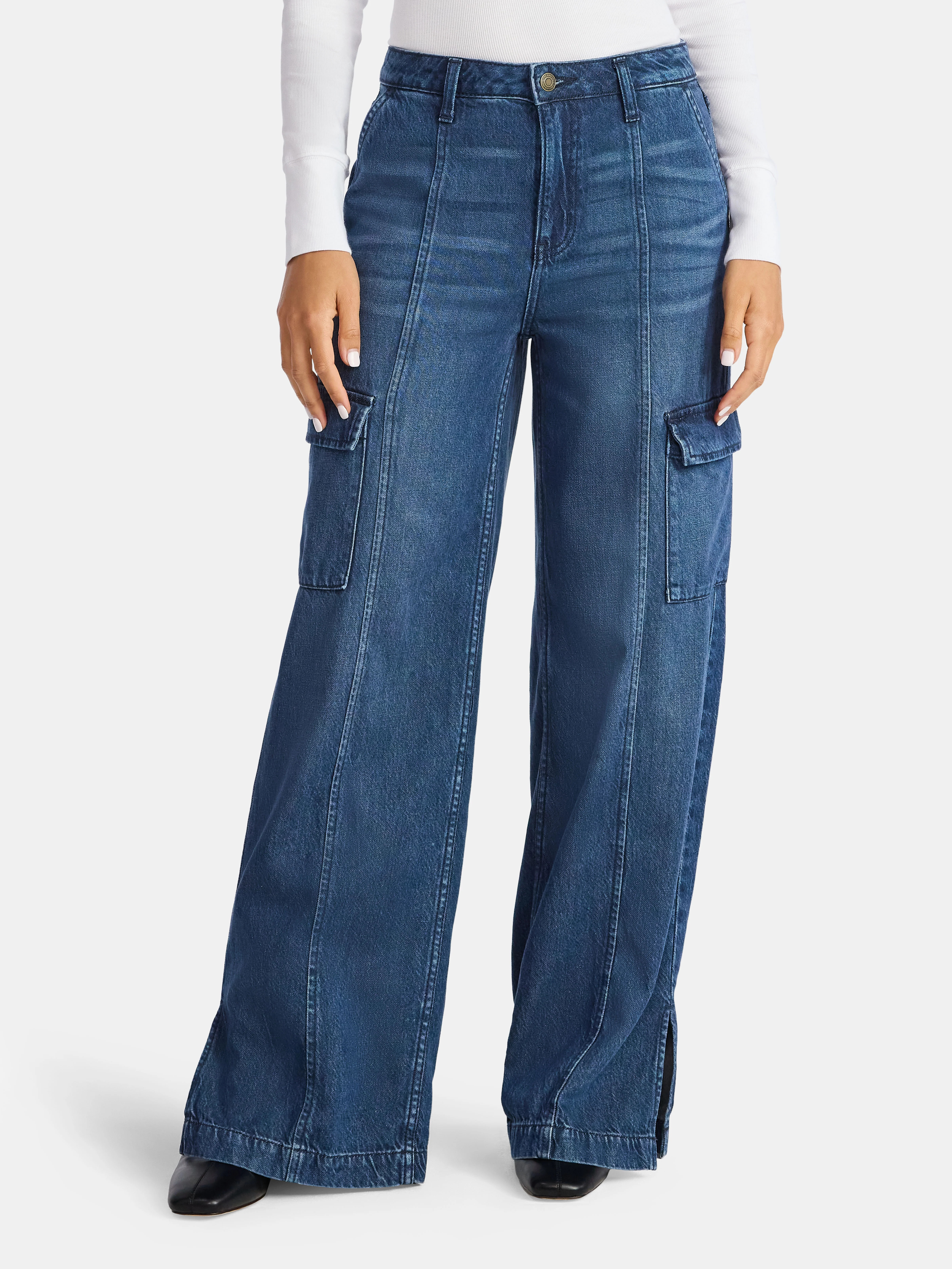 Time and Tru Women's Wide Leg Cargo Jeans, 31" Inseam, Sizes 0-20 | Walmart (US)
