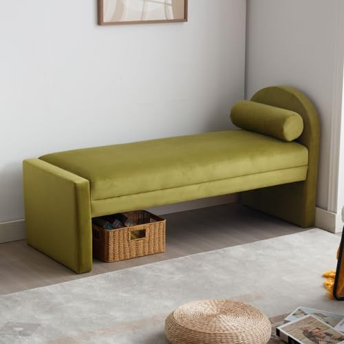 ROCITY Upholstered Entryway Bench Velvet End of Bed Bench Modern Boucle Bench Green Ottoman Bench for Bedroom Living Room Window Entryway | Amazon (US)