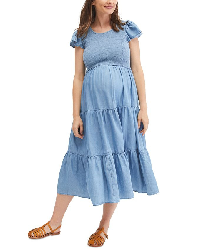 Motherhood Maternity Smocked Flutter-Sleeve Maternity Dress & Reviews - Maternity - Women - Macy'... | Macys (US)