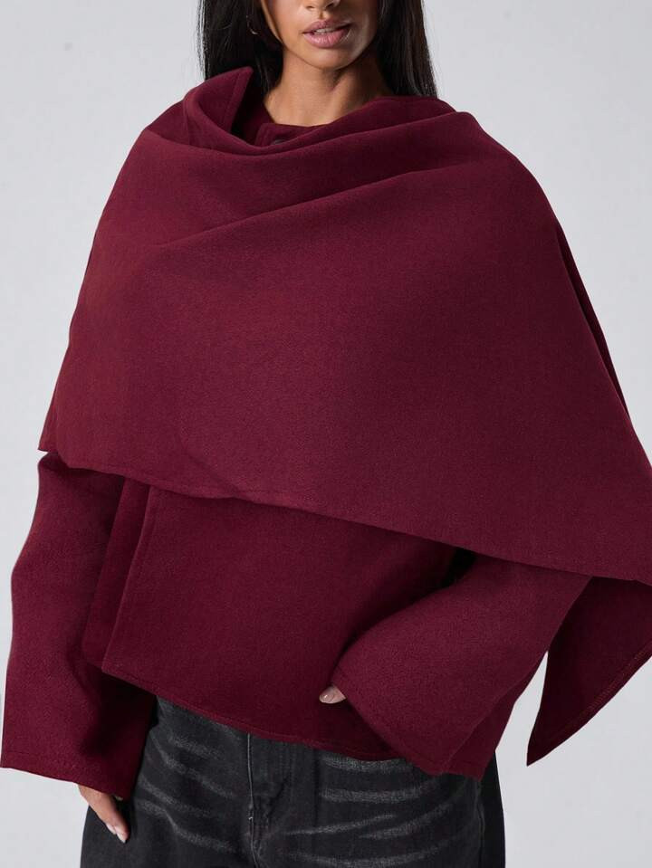 LYSMO Eleganter Anca Roter Wollponcho, Herbst/Winter | SHEIN