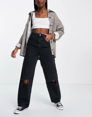 Topshop baggy jeans with rips in washed black | ASOS (Global)