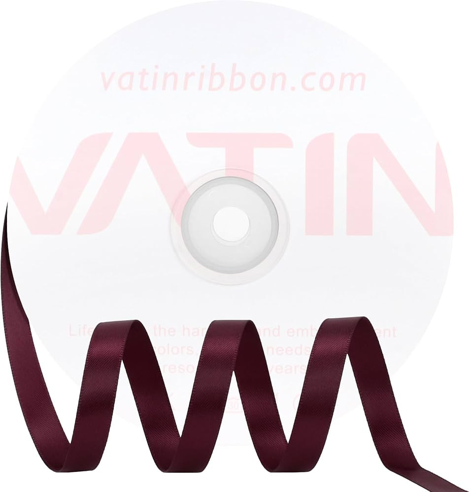 VATIN Double Face Burgundy Satin Ribbon 3/8" Continuous 50 Yards,Burgundy Polyester Fabric Ribbon... | Amazon (US)