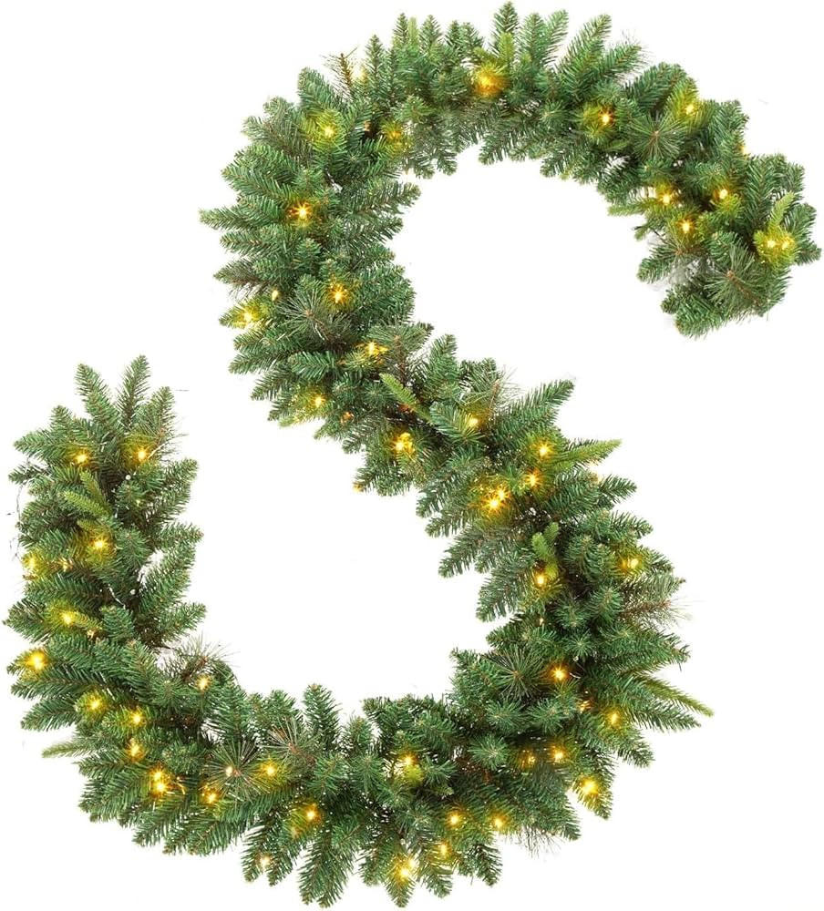 KING BIRD Pre-lit Christmas Garland, 9 FT by 12 Inch, Classic Green Christmas Garland with 50 War... | Amazon (US)