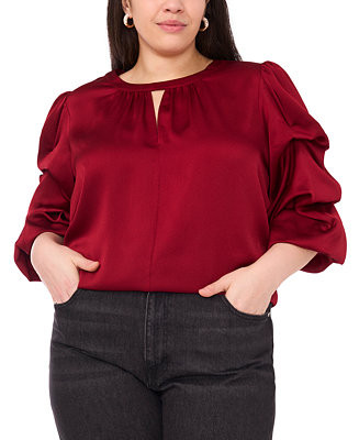 Plus Size Crewneck Keyhole Bubble Sleeve Blouse | Macy's