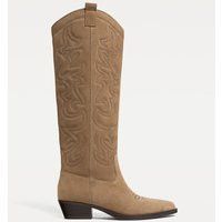 Stradivarius Embossed split leather cowboy boots BEIGE 8 | Stradivarius (UK)