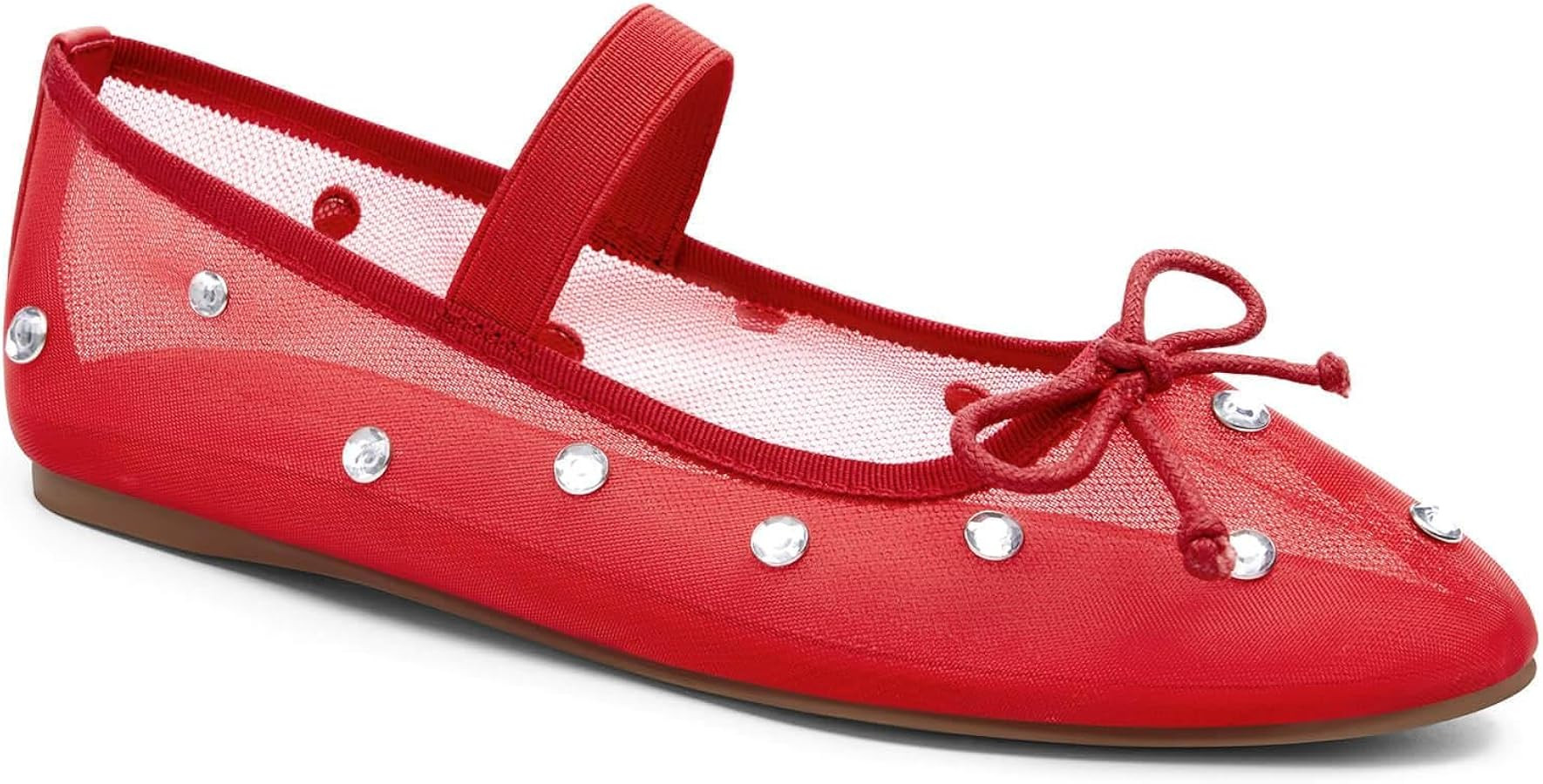 Coutgo Womens Mesh Ballet Flats Crystal Rhinestone Studded Comfortable Mary Jane Dress Shoes | Amazon (US)