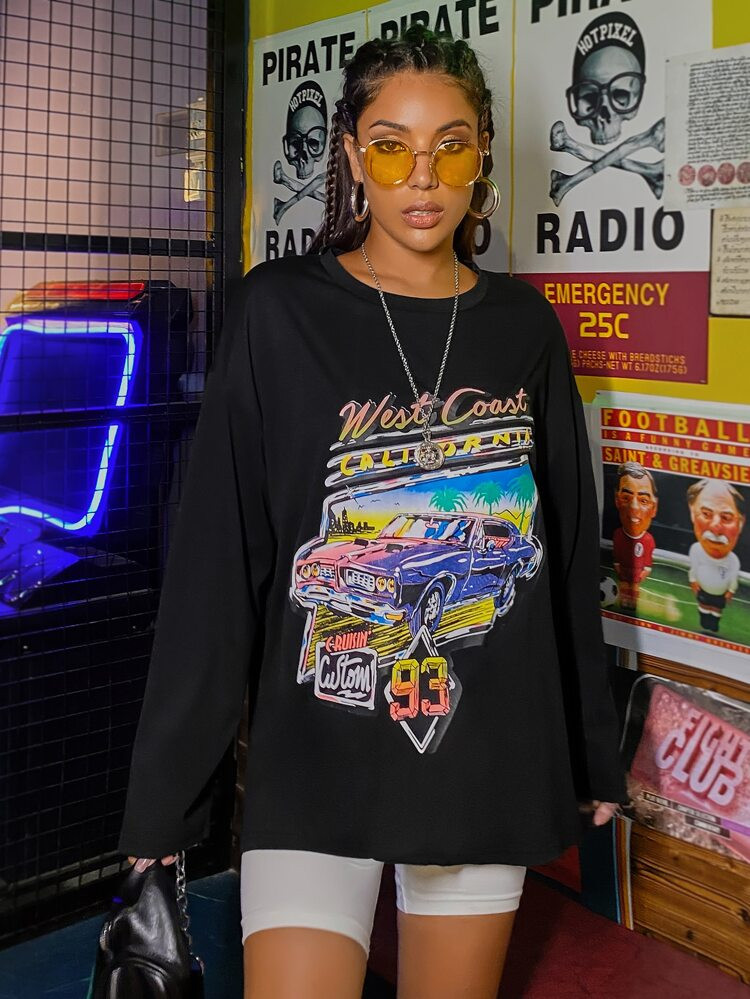 West Coast Car Graphic Oversized Tee | SHEIN