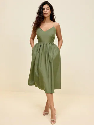 The Occasion by Old Navy Fit & Flare Sleeveless Taffeta Midi Dress | Old Navy (US)