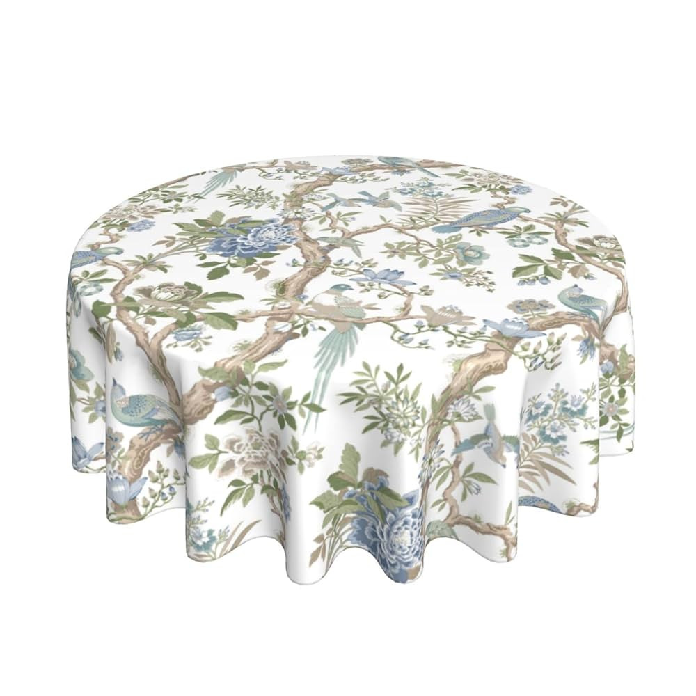 Chinoiserie Round Tablecloths 70 Inches Blue Green Floral Birds Decorative Round Tablecloths Mode... | Amazon (US)