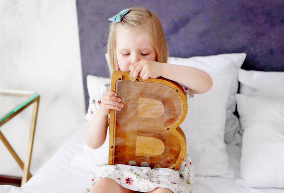 LETTER Wood piggy bank Christmas gift for kids Custom personalize baby boy girl gift Montessori w... | Etsy (US)