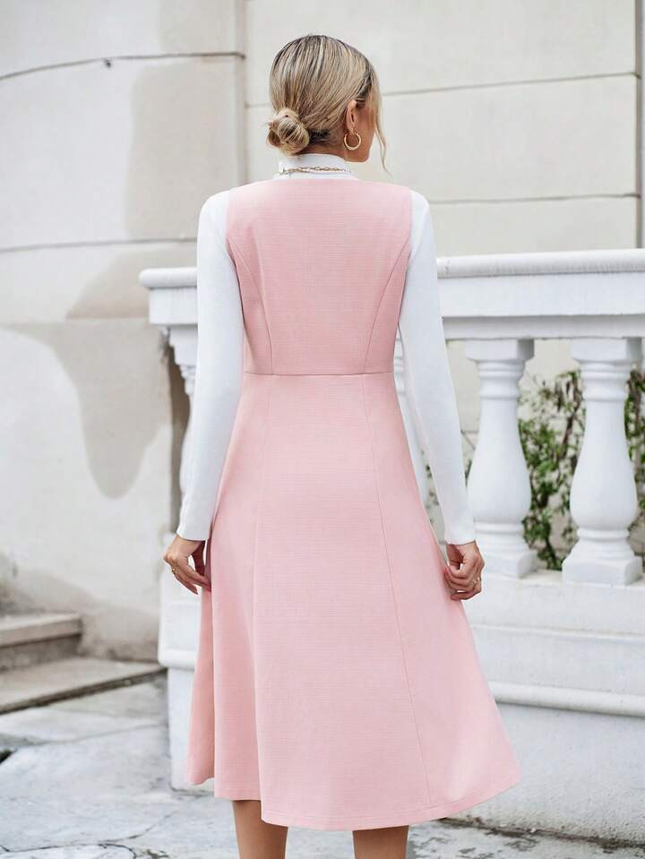 SHEIN Privé Bolso Com Aba Botão Frontal Vestido Sem Suéter | SHEIN