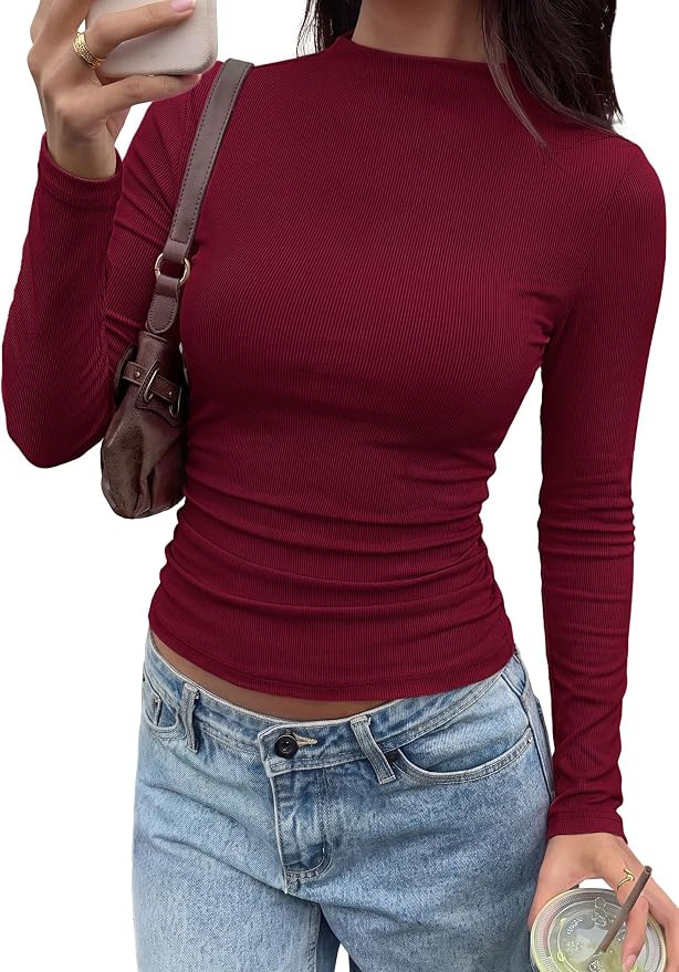 PRETTYGARDEN Womens Tops Casual Mock Neck Long Sleeve Shirts | Amazon (US)