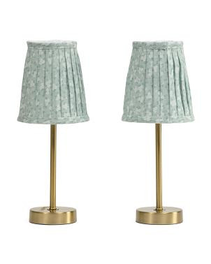 Set Of 2 14in Metal Table Lamps With Patterned Pleated Shades | TJ Maxx