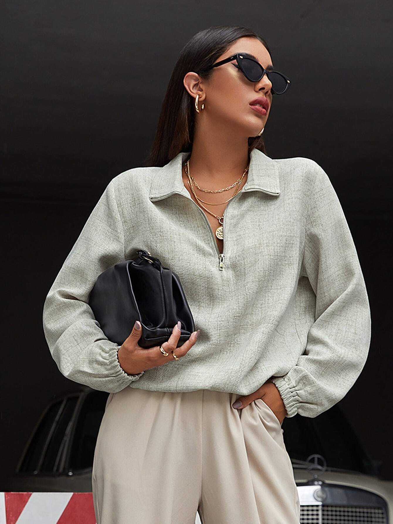 Half Zip Solid Top | SHEIN