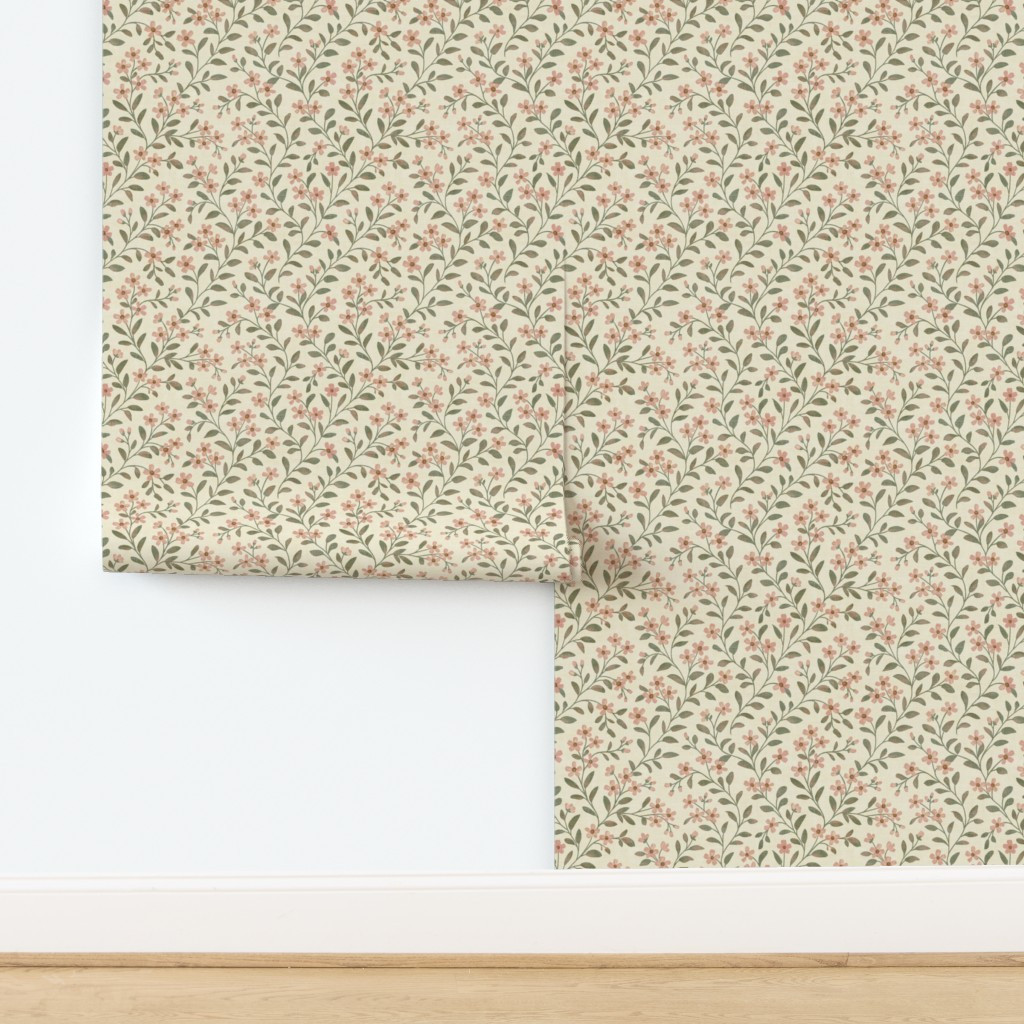 Floral Vine in Cream and Blush - 3 Medium Wallpaper | Spoonflower | Spoonflower