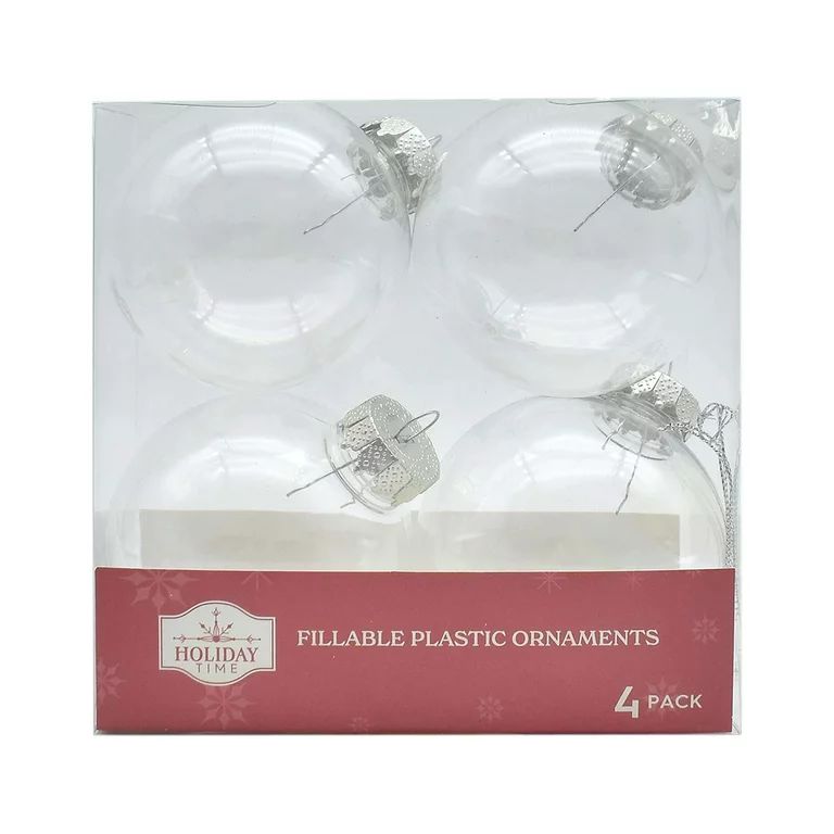 Holiday Time 4pc 80mm Christmas Clear PET Ball Accents Ornament DIY Craft | Walmart (US)