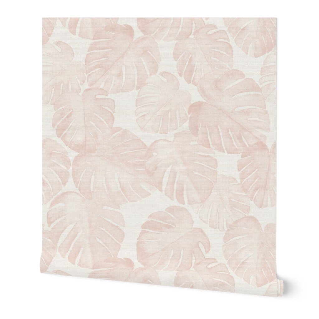 Wallpaper in JUMBO SCALE watercolor monstera leaf - LIGHT dusty pink | Spoonflower