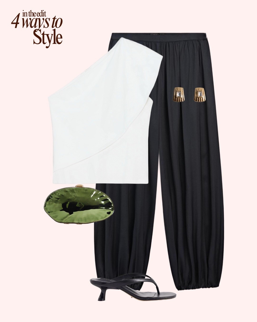 Balloon trouser styling

Date night 
Balloon trouser 
Clutch bag
Kitten heel 

#LTKeurope #LTKdatenight #LTKspring