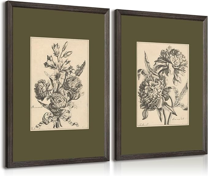 Flower Sketch Wall Art Sage Green Floral Canvas Poster Vintage Botanical Wall Decor Peony Prints ... | Amazon (US)