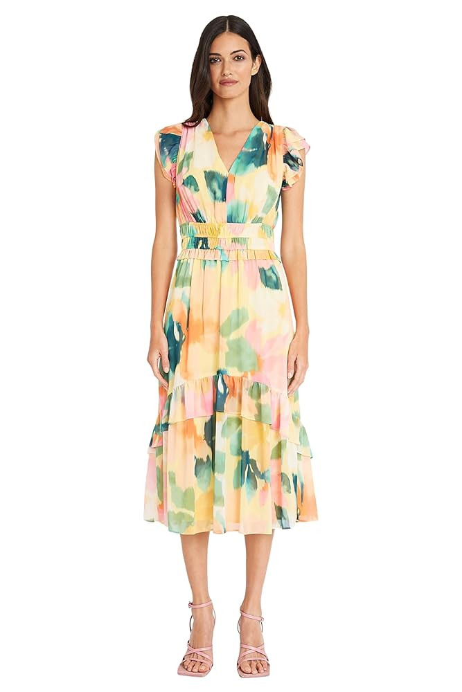 Maggy London V-Neck Midi Ruffle Details | Wedding Guest Dresses for Women | Amazon (US)