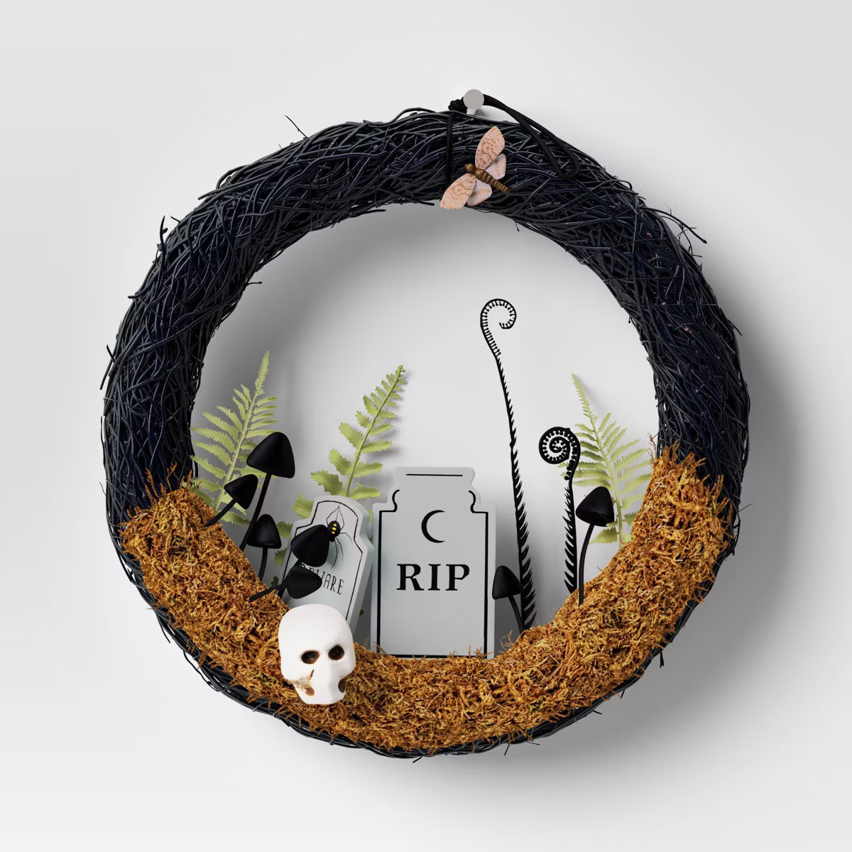 16" Twig Tombstone Halloween Scene Wreath - Hyde and EEK! Boutique™: Black Faux Floral, Indoor ... | Target
