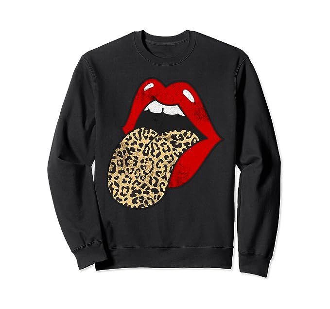 Red Lips Leopard Tongue ASM Trendy Animal Print Sweatshirt | Amazon (US)