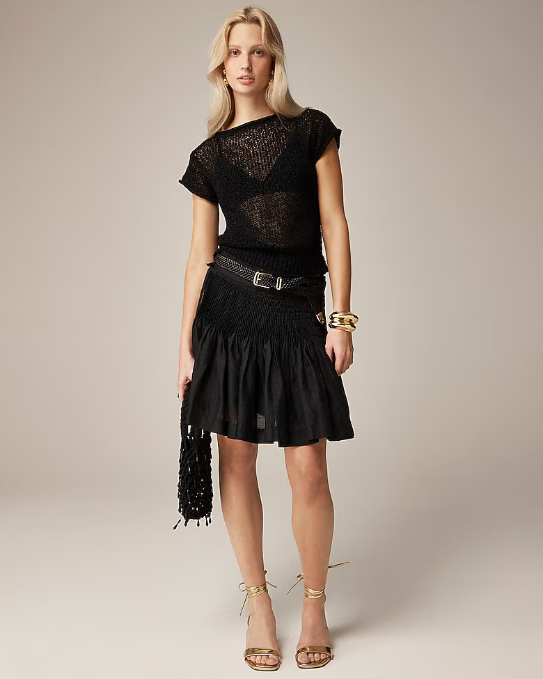 Pintuck bow mini skirt in ramie | J. Crew US
