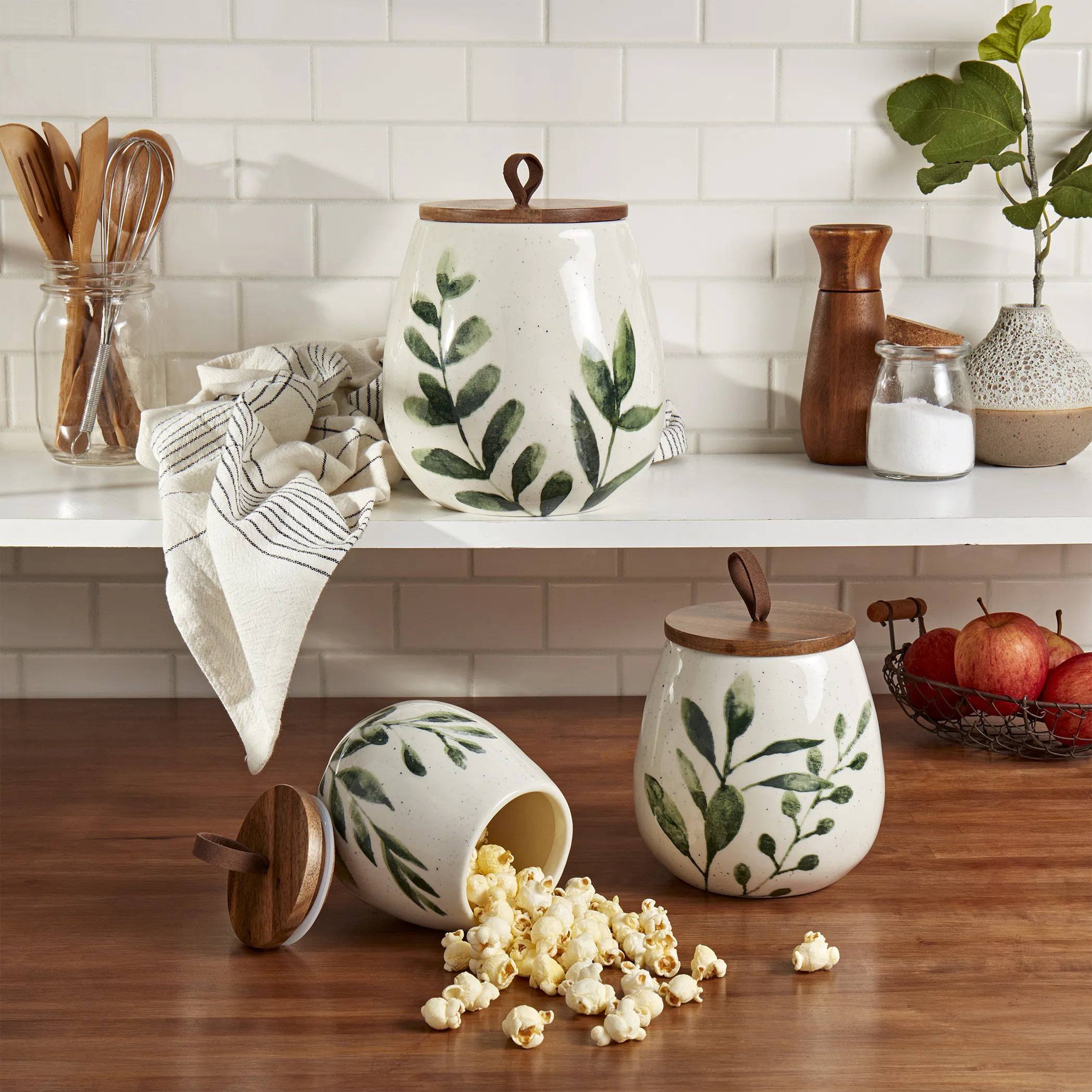 On the Counter Tabletops Gallery 3 piece Canister Set Greenleaf | Wayfair North America