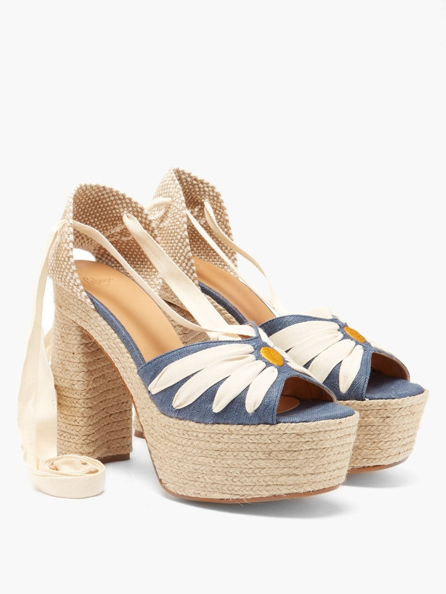 Aroa 130 daisy-embroidered linen platform sandals | Castañer | Matches (US)