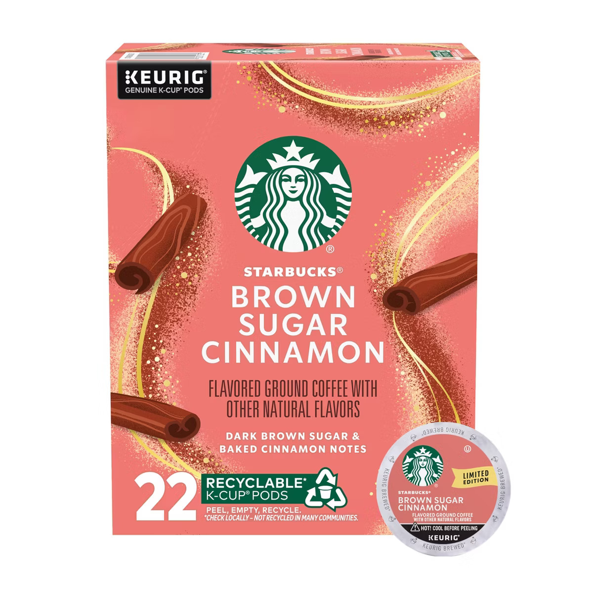Starbucks Keurig Medium Dark Roast Brown Sugar Cinnamon Coffee Pods - 22 K-Cups | Target