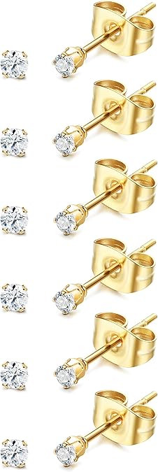 ORAZIO 6-20 Pairs Tiny 2mm Stainless Steel Stud Earrings For Mens Womens CZ Round Ball Earrings S... | Amazon (US)