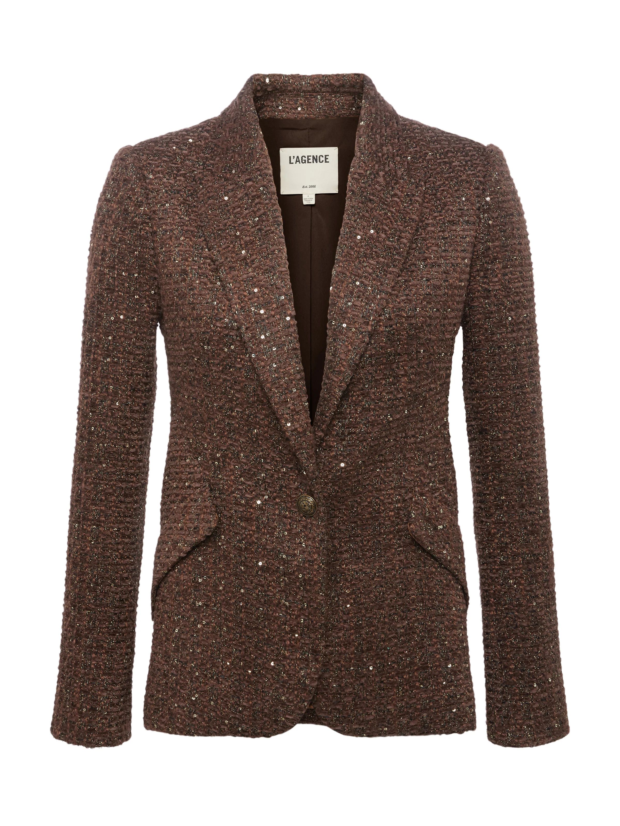 L'AGENCE Chamberlain Tweed Blazer In Chocolate | L'Agence