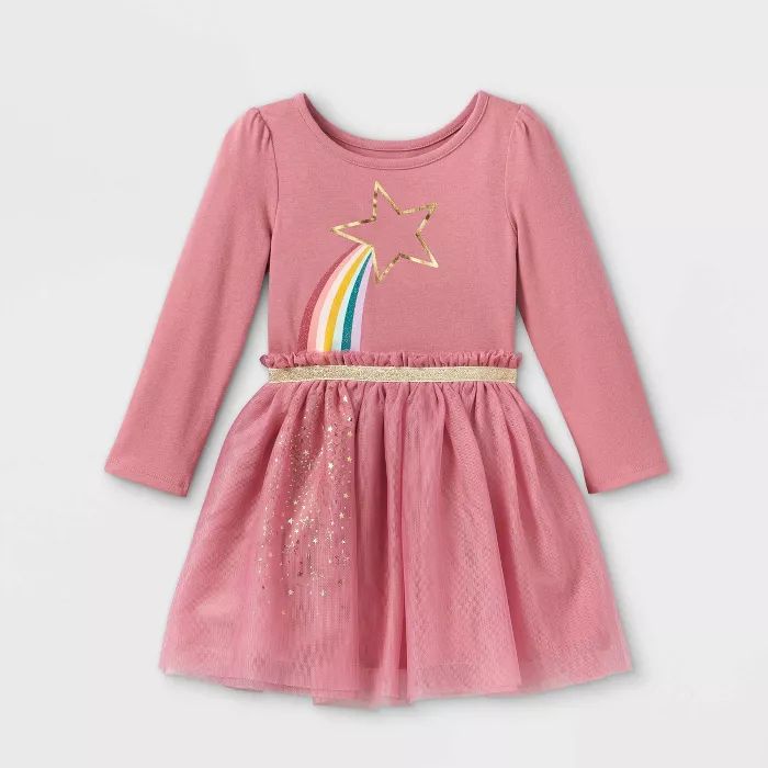 Toddler Girls' Rainbow Star Tulle Long Sleeve Dress - Cat & Jack™ Light Pink | Target