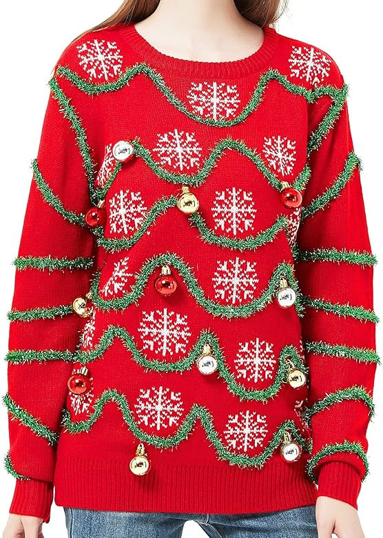 Women's Christmas Reindeer Traditional Knitted Holiday Ugly Sweater Girl Pullover Cardigan | Amazon (US)
