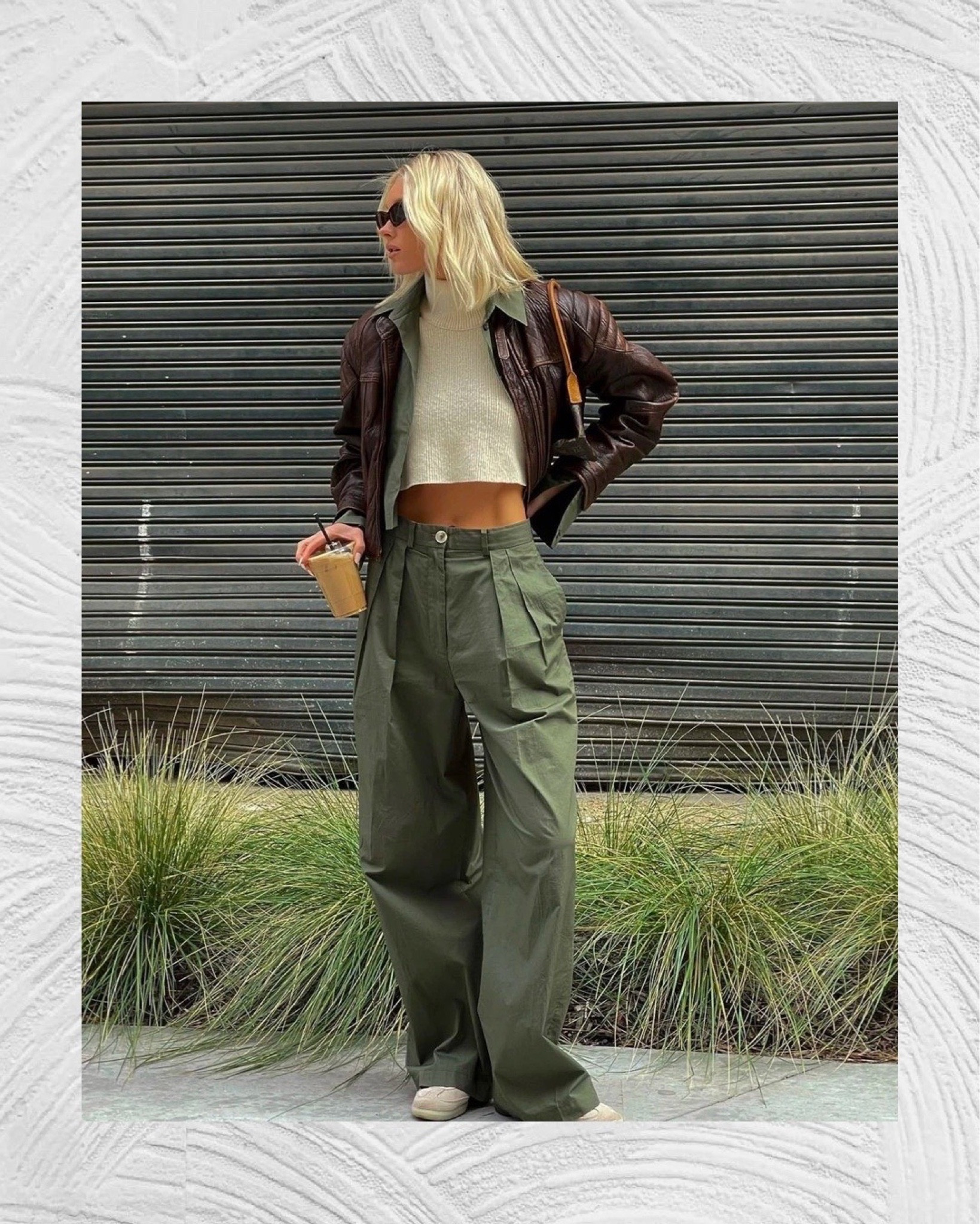 Channel Fall Vibes With The Olive Green Color Trend - This season, accent your moody fall ensembles with an earthy pop of color. Olive green is projected to be one of the most influential shades this fall. Not only is it serene, but it happens to mesh well with your typical autumnal palette. This super model embeds olive green with tones of warm beige and rustic brown for an infallible cozy outfit. Copy and paste everything from her leather bomber jacket to her earthy trousers below. #olivegreen #ootd #falloutfit #bomberjacket // Continue reading on TheCoolHour.com

#LTKstyletip #LTKSeasonal