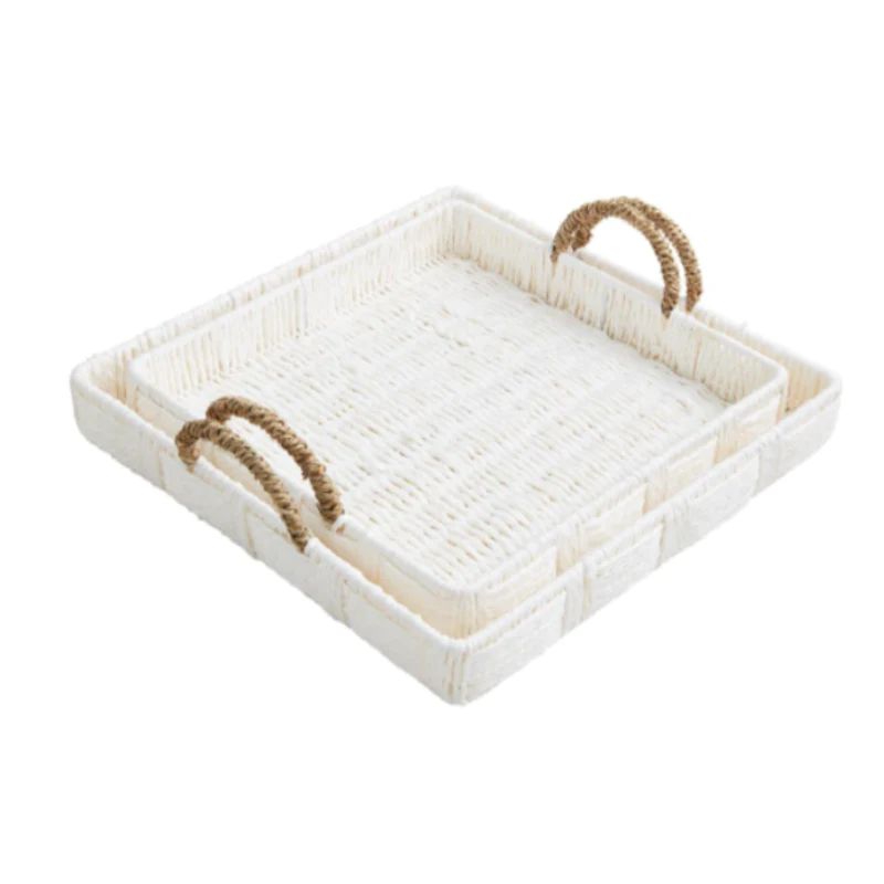 Square White Woven Seagrass Tray (2 sizes) | Linen & Flax Co