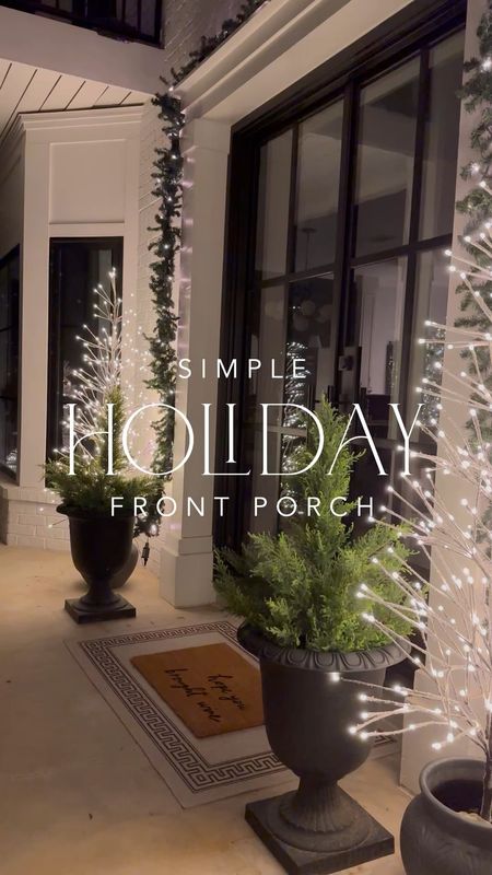 Simple holiday front porch decor featuring these beautiful lit trees from Amazon! Such a big bang for your buck, they give off a ton of warm white light! 

#LTKsalealert #LTKSeasonal #LTKHoliday
