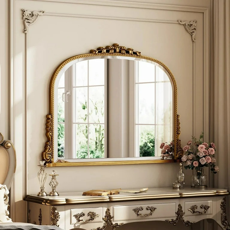 BEAUTYPEAK 36"x 27" Arched Vintage Decor Mirror Vanity Wall Mirror, Antique Gold | Walmart (US)