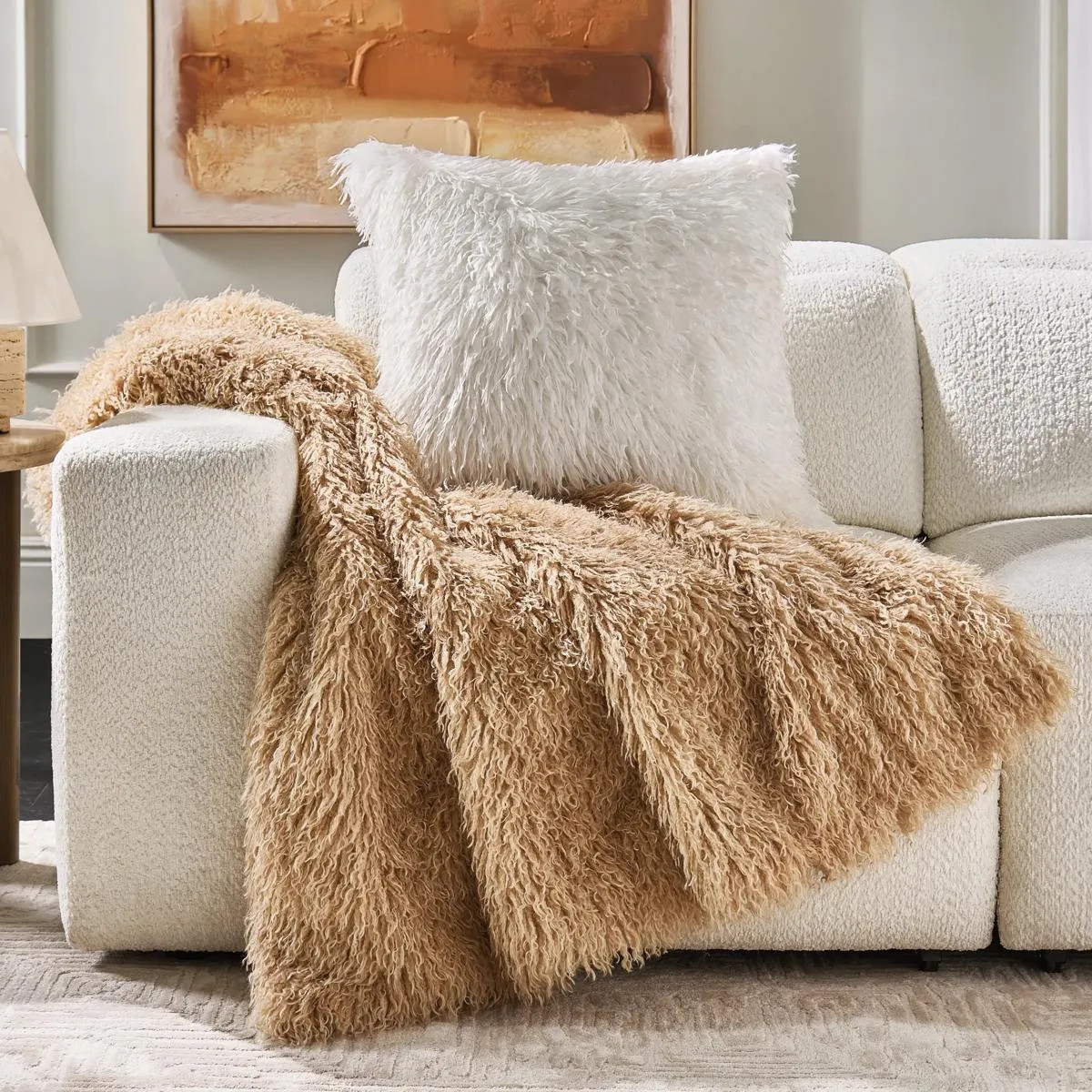 Micah Faux Mongolian Throw | Beige | Z Gallerie | 50" x 60" | Faux Mongolian fur - 100% Polyester | Z Gallerie