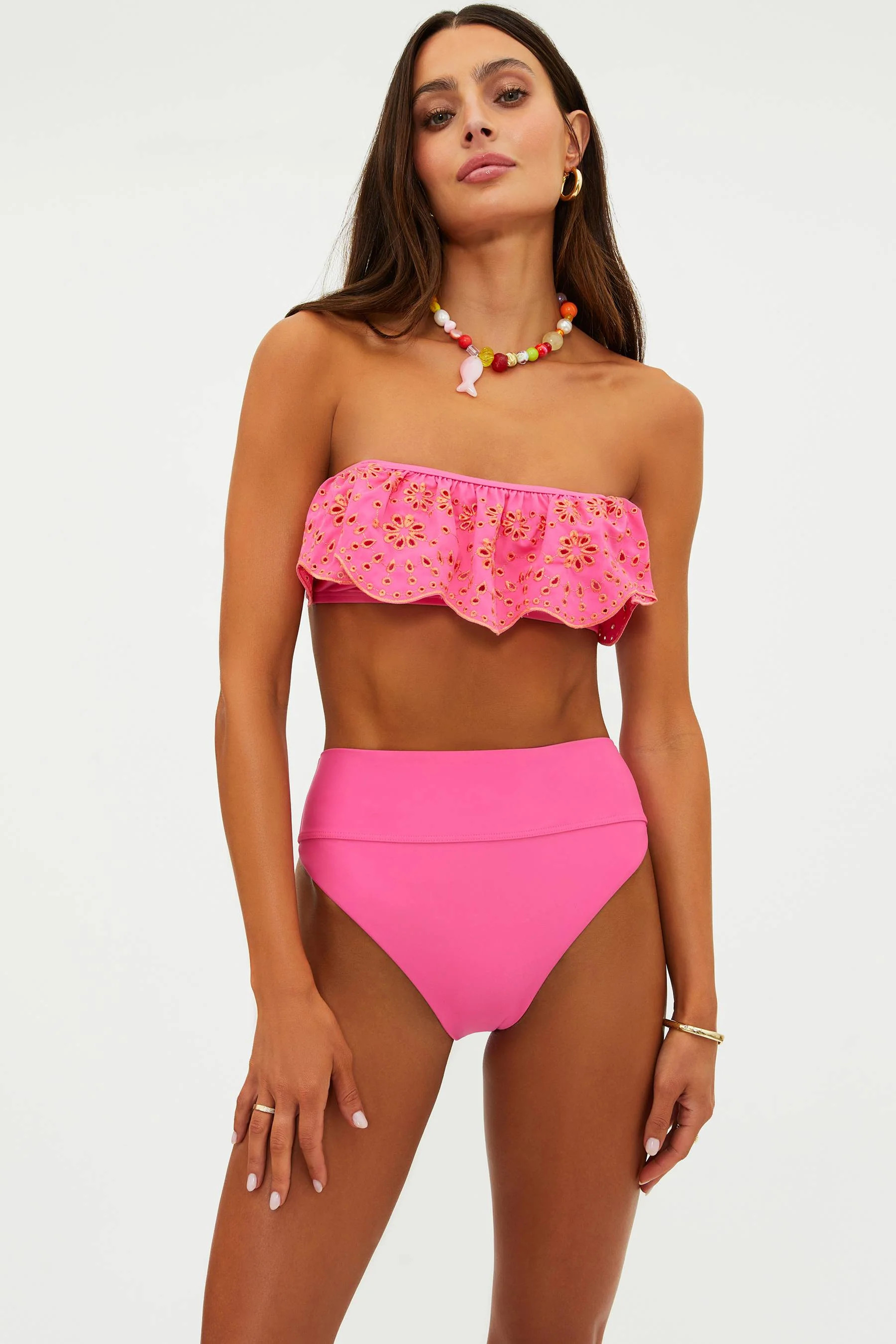 Tanvi Top Strawberry Eyelet | Pink Ruffle Bandeau Bikini Top | Beach Riot | Beach Riot