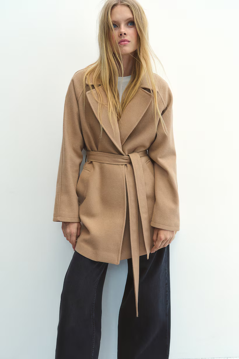 Tie-Belt Felted Coat - Beige - Ladies | H&M US | H&M (US + CA)