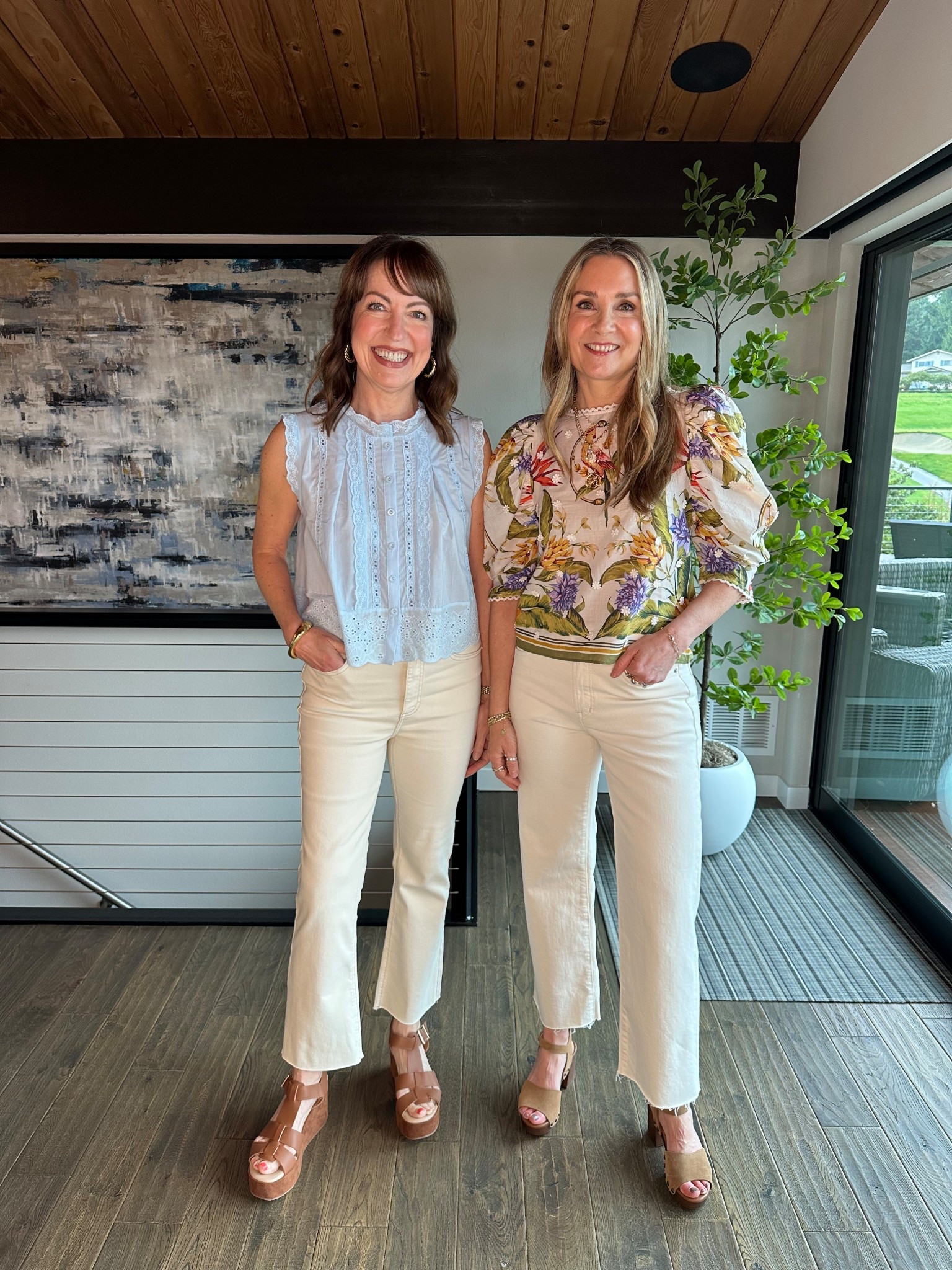 Two of our top picks for ecru jeans! We’re both 5’6” and Krista is wearing a 27 in Pistola and I’m in a 26 for Madewell. 

Our spring tops are a save and splurge! Amazon and Farm Rio for the win!

#LTKootd #LTKOver40 #LTKWorkwear