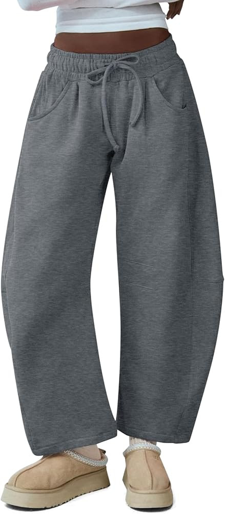 HeSaYep Women's Barrel Leg Ankle Sweatpants Drawstring Wide Leg Lounge Pants Baggy Casual Cotton ... | Amazon (US)