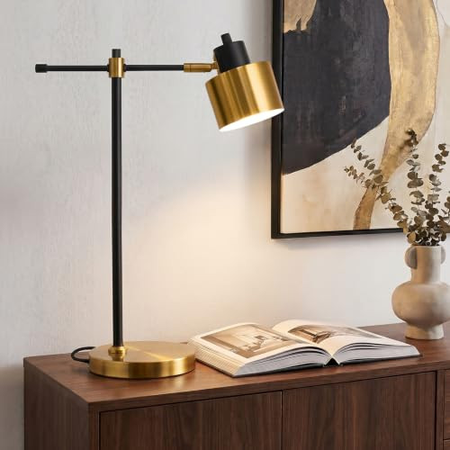 OYEARS 22.2" Modern Desk Lamp, Metal Table Lamp with LED Bulb, Adjustable Reading Lamps for Living Room, Mid Century Task Lamp for Home Office, Industrial Bedside Lamps with Solid Base,Black and Gold | Amazon (US)