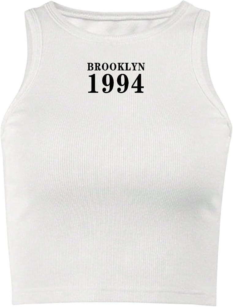 SweatyRocks Women's Number Letter Print Tank Top Crew Neck Sleeveless Fitted Y2K Tops | Amazon (US)