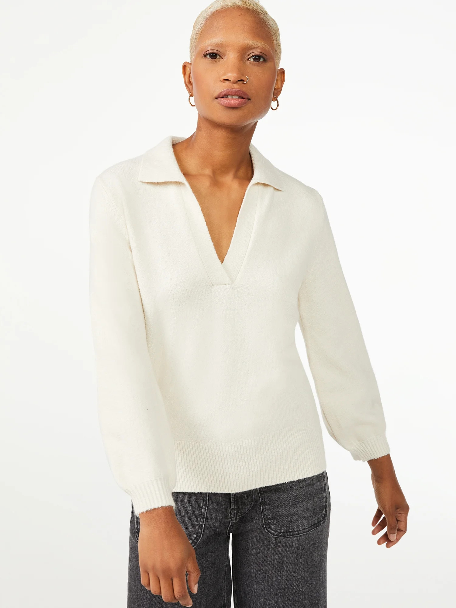 Free Assembly Women's V-Neck Polo Sweater - Walmart.com | Walmart (US)